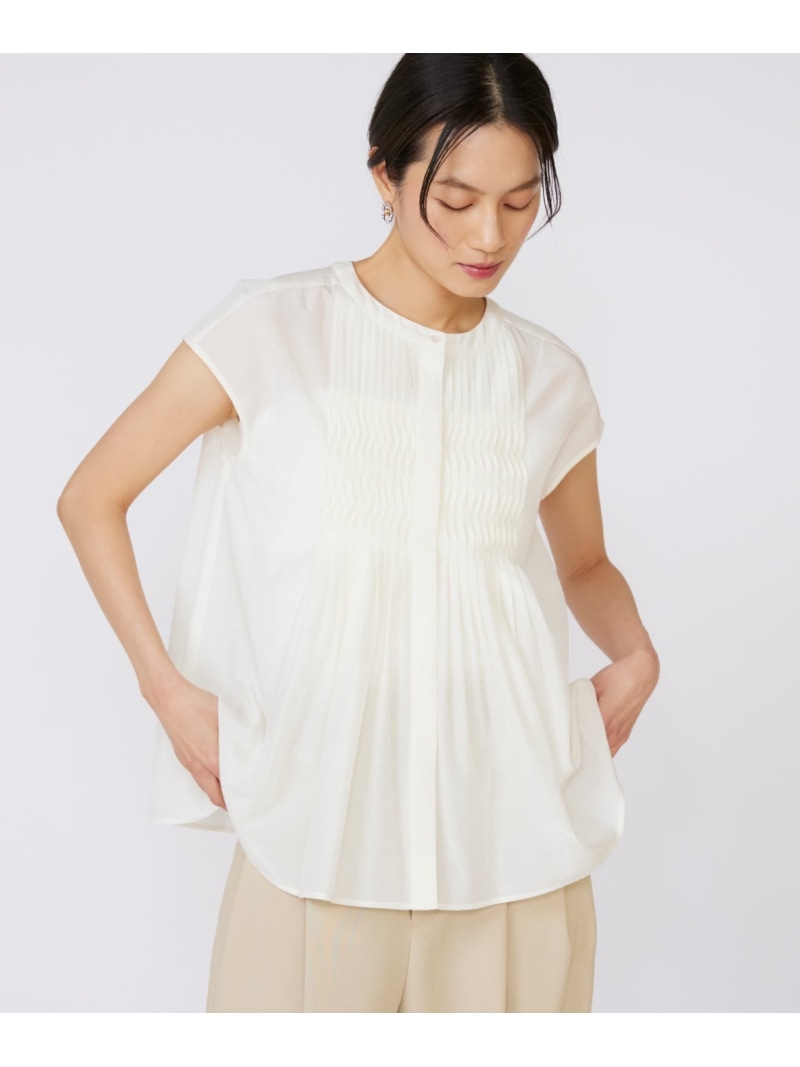 【SALE／50%OFF】《大きいサイズ》フロントピンタックブラウス INED イネド トップス シャツ・ブラウス イエロー ホワイト【RBA_E】【送料無料】[ Fashion]