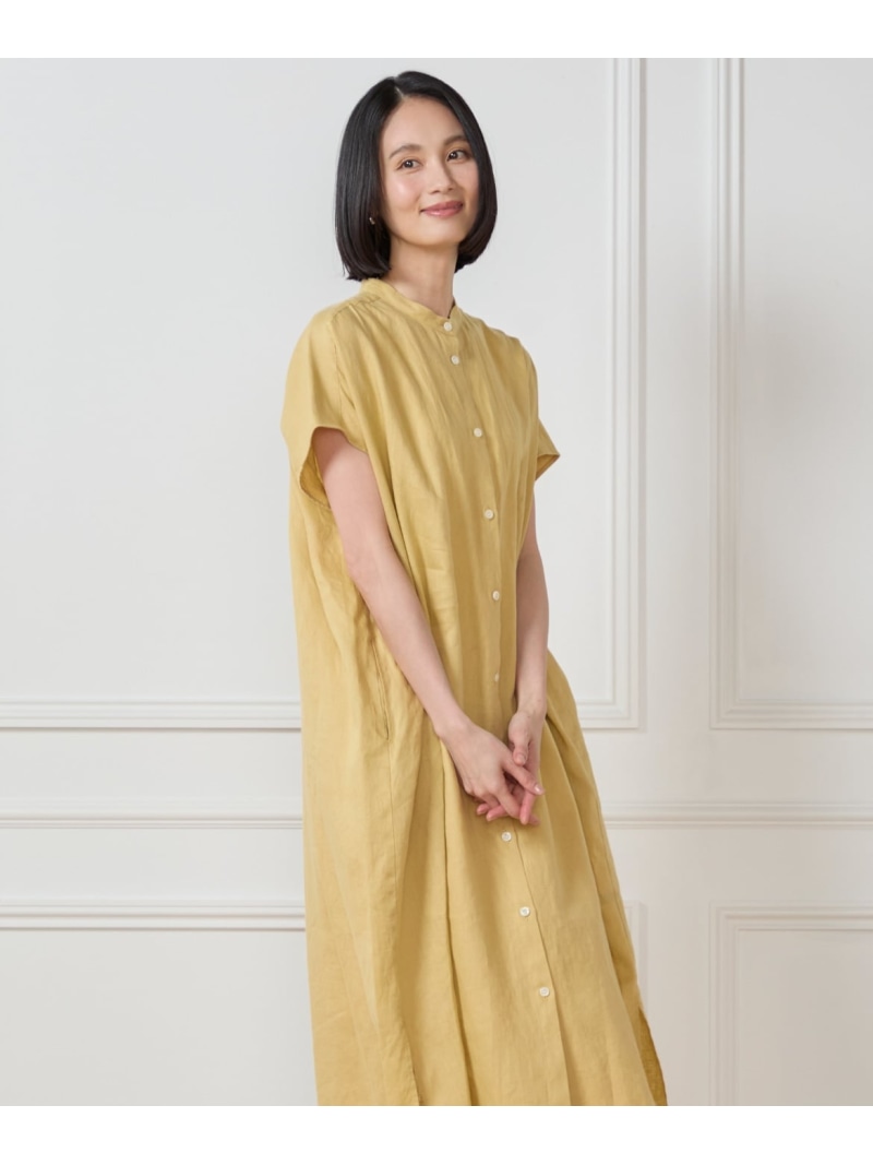 【SALE／50%OFF】《大きいサイズ》リネンフレンチスリーブシャツワンピース 7-IDconcept. セブンアイディコンセプト ワンピース・ドレス ワンピース イエロー ブルー【RBA_E】【送料無料】[ Fashion]