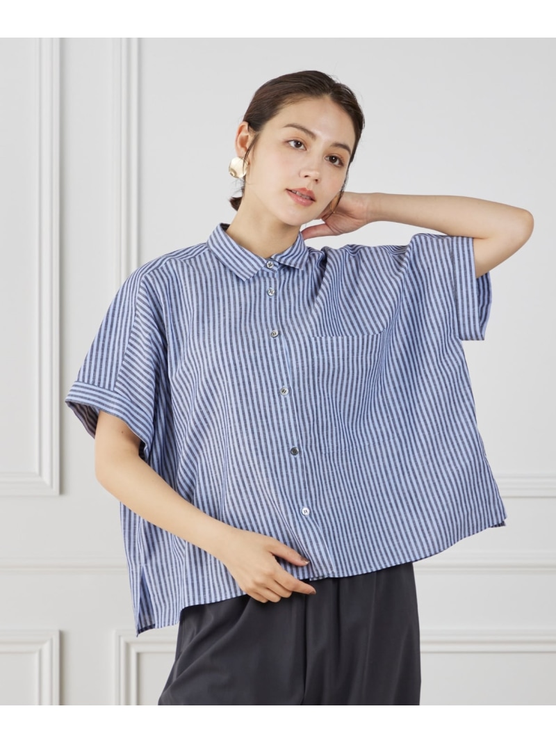 【SALE／40%OFF】《大きいサイズ》シャツカラーワイドシルエットシャツ 7-IDconcept. セブンアイディコンセプト トップス シャツ・ブラウス ブルー ブラック【RBA_E】【送料無料】[ Fashion]