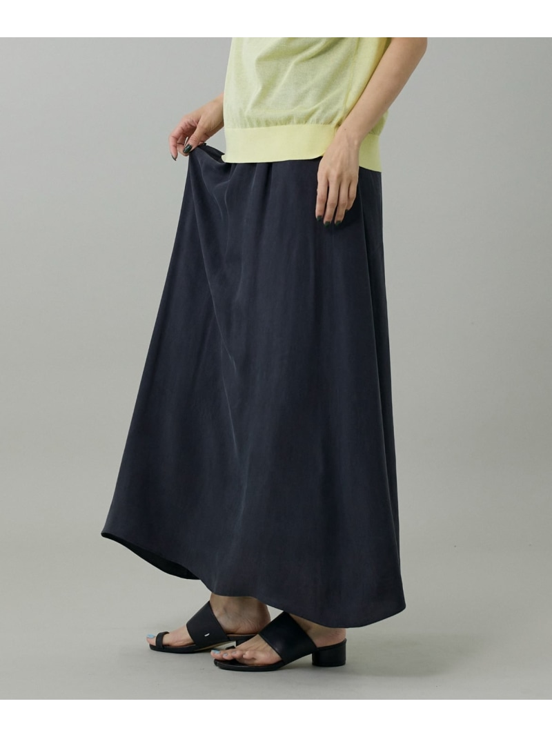 【SALE／50%OFF】《大きいサイズ》キュプラフィブリルフレアスカート INED イネド スカート ロング・マキシスカート ブラック カーキグリーン グレー【RBA_E】【送料無料】[ Fashion]