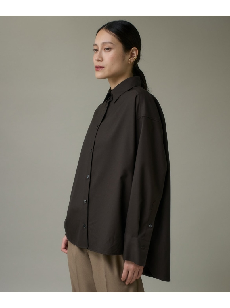 【SALE／20%OFF】ウールドロップシャツ《アリエスウール Super120S'》 I.T.'S. international イッツインターナショナル トップス シャツ・ブラウス ベージュ ブラウン【RBA_E】【送料無料】[ Fashion]
