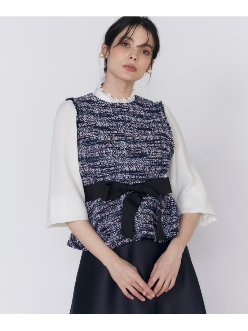 【SALE／55%OFF】《大きいサイズ》ファンシーツイードペプラムブラウス《M Maglie le cassetto》 Maglie par ef-de マーリエ ル カセット トップス シャツ・ブラウス ネイビー【RBA_E】【送料無料】[ Fashion] 14,553円