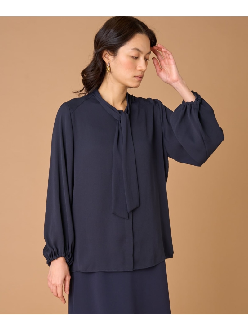 ボウタイブラウス INED イネド トップス シャツ・ブラウス ネイビー ホワイト グレー【送料無料】[ Fashion]
