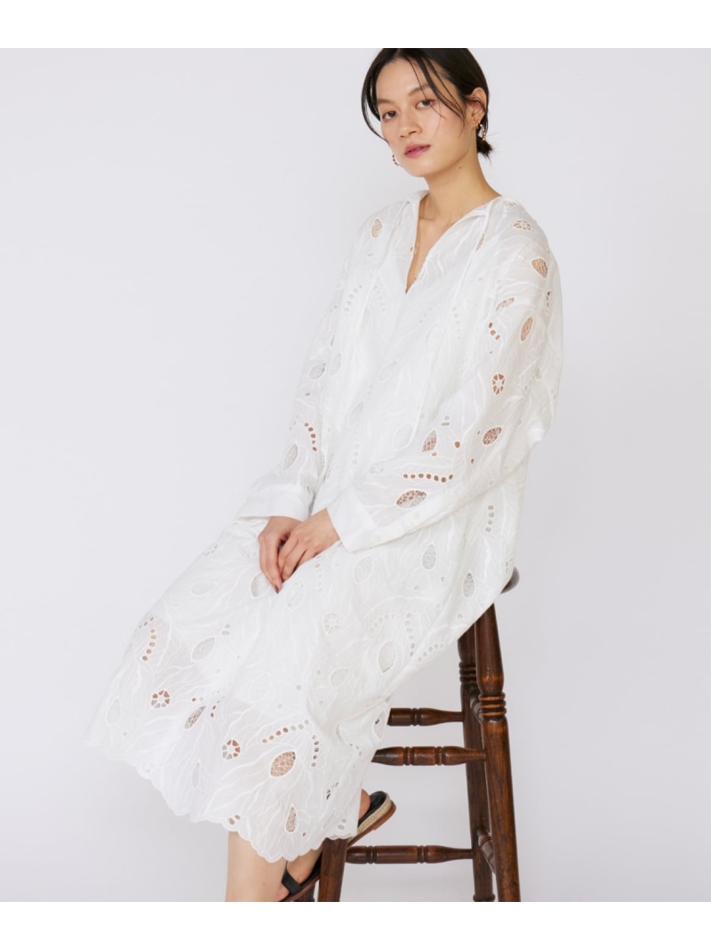 【SALE／10%OFF】レースカフタンワンピース《la veille by SUPERIOR CLOSET》 INED イネド ワンピース・ドレス その他のワンピース・ドレス ホワイト ブラック【RBA_E】【送料無料】[ Fashion]