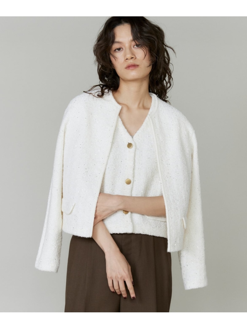 【新品】　ICB アイシービー　ルレックスニットツイード カーディガンジャケット アイシービー ICB ルレックスニットツイード カーディガンジャケット