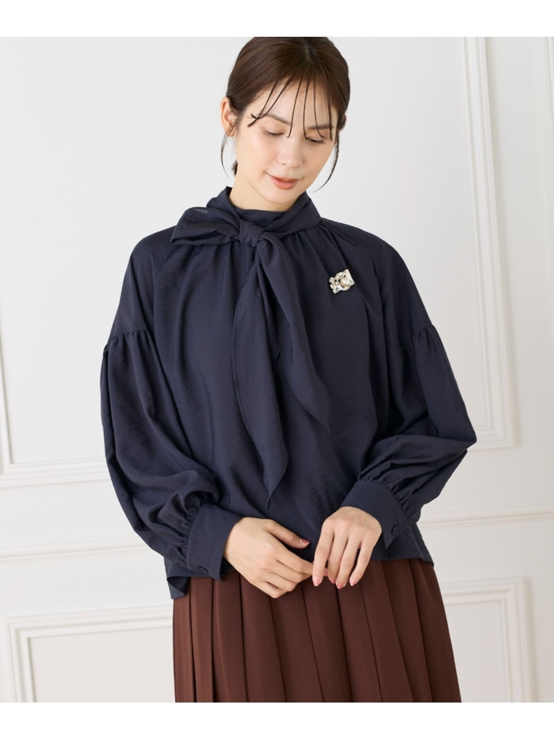 【SALE／40%OFF】《大きいサイズ》ボウタイ付きブラウス Le Souk イネド トップス シャツ・ブラウス ピンク ホワイト ネイビー【RBA_E】【送料無料】[ Fashion]