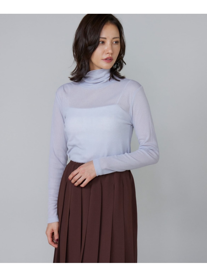 《大きいサイズ》シアーテレハイネックTシャツ Le Souk イネド トップス カットソー・Tシャツ ホワイト ブラック ブルー【送料無料】[ Fashion]
