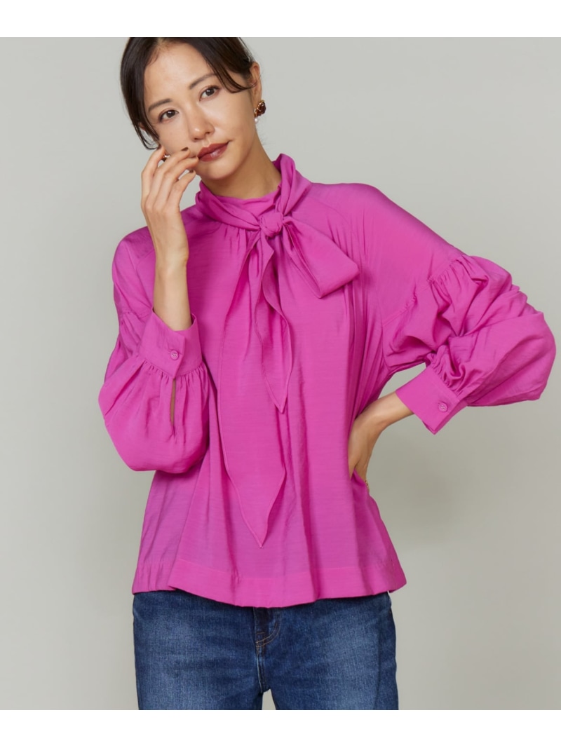 【SALE／40%OFF】ボウタイ付きブラウス Le Souk イネド トップス シャツ・ブラウス ピンク ネイビー ホワイト【RBA_E】【送料無料】[ Fashion]