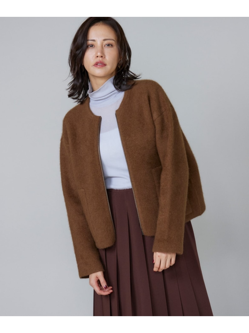 【SALE／40%OFF】ラクーン接結編みニットブルゾン Le Souk イネド トップス カーディガン ブラウン グレー【RBA_E】【送料無料】[ Fashion]