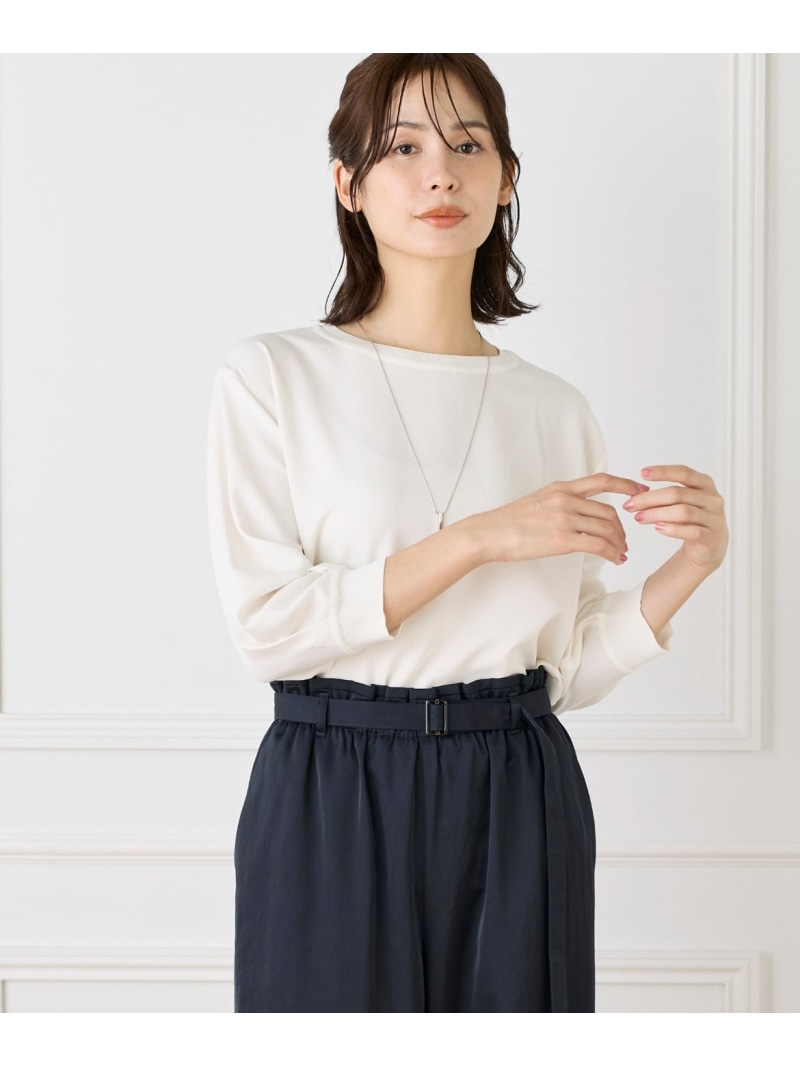 《大きいサイズ》異素材リブ 七分袖プルオーバー Le Souk イネド トップス カットソー・Tシャツ ブラック ホワイト グレー【送料無料】[ Fashion]