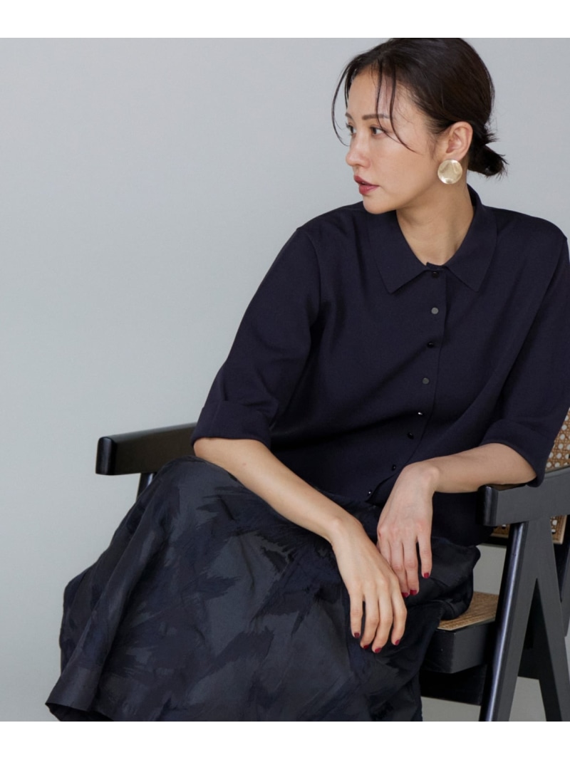 【SALE／30%OFF】《大きいサイズ》ミラノリブ衿付きプルオーバー Le Souk イネド トップス ニット カーキグリーン ネイビー【RBA_E】【送料無料】[ Fashion]