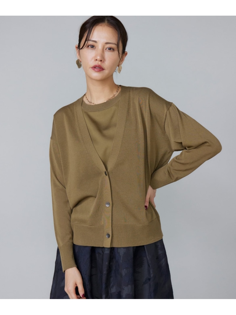 【SALE／50%OFF】シルキーライクVネックニットカーディガン Le Souk イネド トップス カーディガン ネイビー グレー カーキグリーン【RBA_E】【送料無料】[ Fashion]