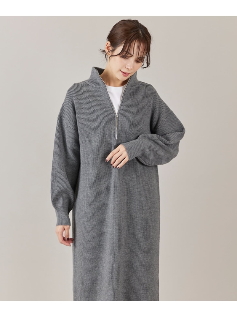 【SALE／30%OFF】ハーフジップニットワンピース I.T.'S. international イッツインターナショナル ワンピース・ドレス ワンピース グレー ホワイト ブラウン【RBA_E】【送料無料】[ Fashion]