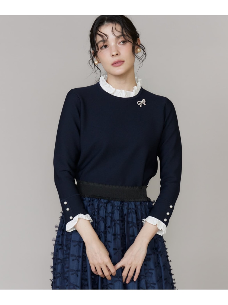 フリルドッキングニットプルオーバー Maglie par ef-de マーリエ ル テープ トップス 編み物 ベージュ 米国海軍【貨物輸送無料】[ Fashion]