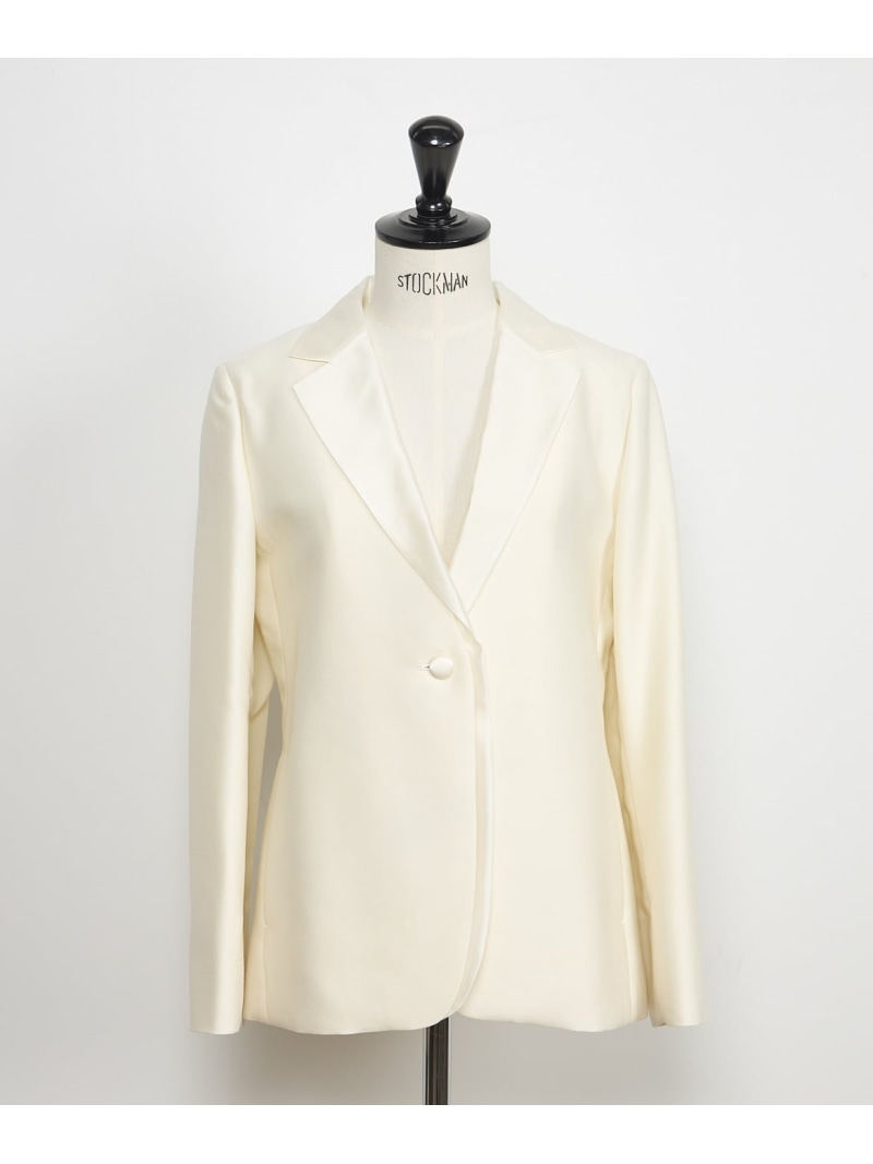 《大きいサイズ》シルクウール替衿タキシードジャケット《la veille by SUPERIOR CLOSET》 INED イネド ジャケット・アウター テーラードジャケット・ブレザー ネイビー ホワイト【送料無料】[ Fashion]