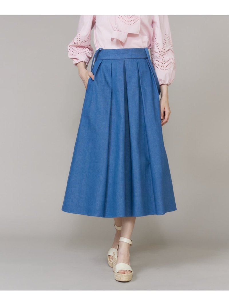 【SALE／10%OFF】《大きいサイズ》《WEB・POPUP限定》サスペンダー付きデニムタックスカート《M Maglie le cassetto》 Maglie par ef-de マーリエ ル カセット スカート その他のスカート ブルー【RBA_E】【送料無料】[ Fashion]