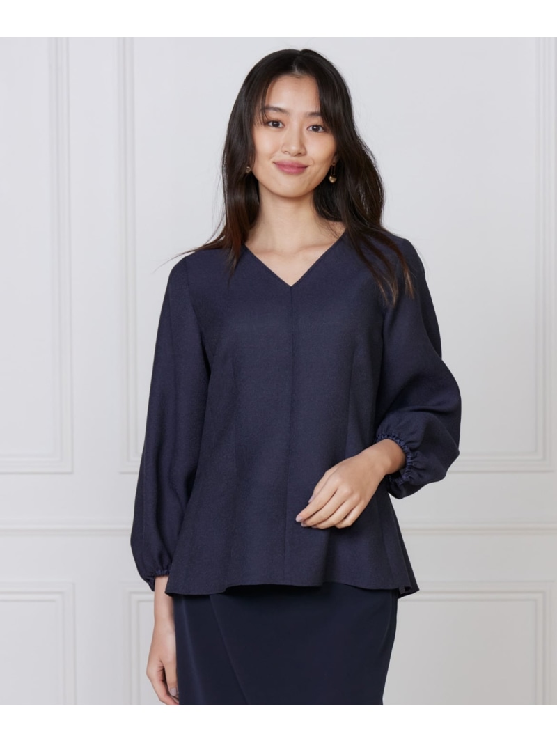 《大きいサイズ》Vネックブラウス INED イネド トップス シャツ・ブラウス ネイビー ホワイト【送料無料】[ Fashion]