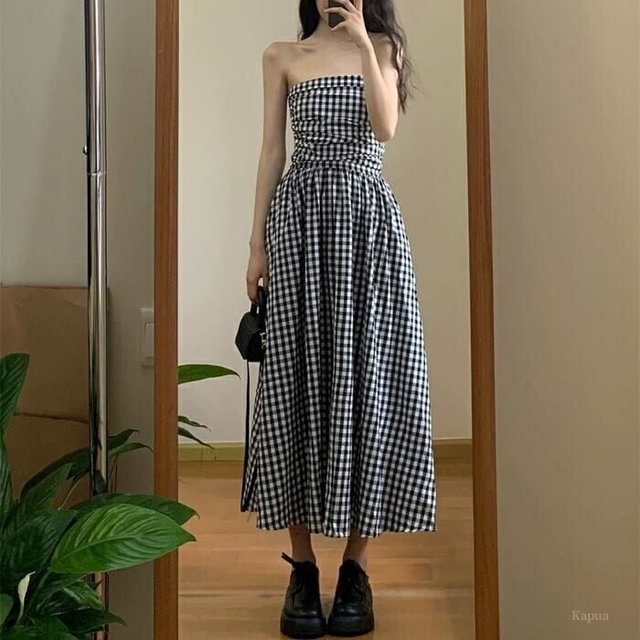 ワンピース チューブトップ ドレス 編み上げ XS-3XL 韓国 c439 sy0078642_1.jpg