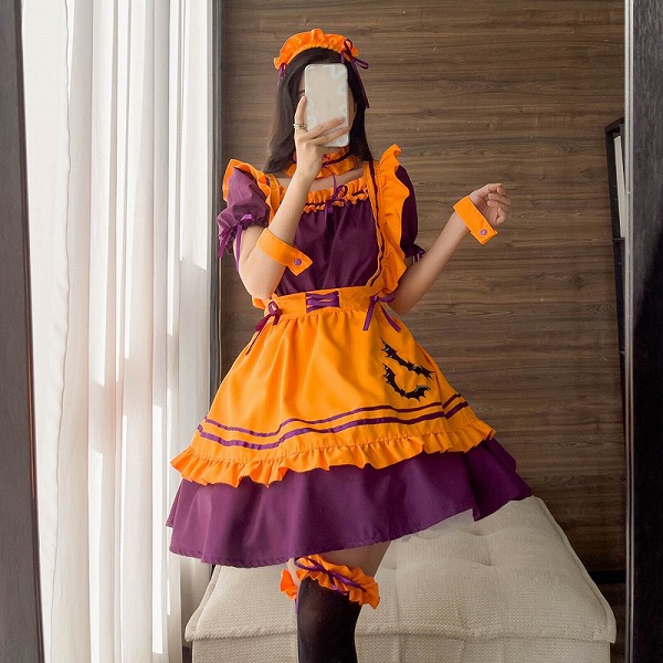 パープル×オレンジ メイド服 セクシーコスチューム【5432】