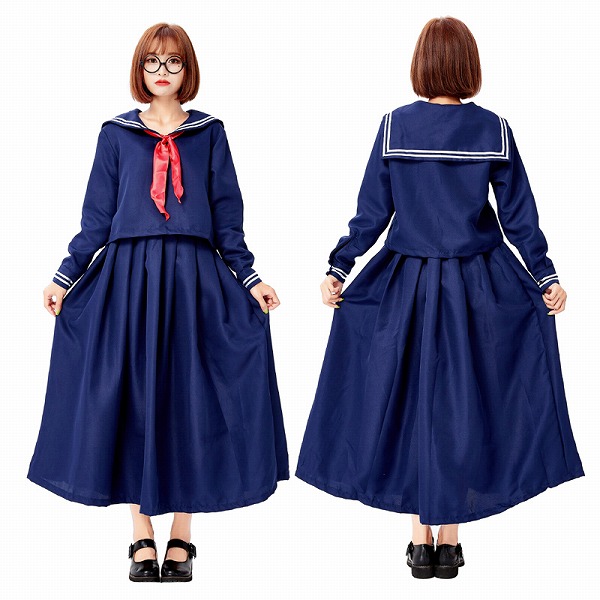 紺色 長袖 JK学生制服 セーラー服 コスプレ衣装【6113】