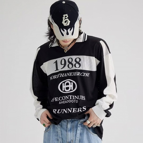 トップス カットソー Tシャツ 長袖 プリント メッシュ 通気 メンズ
