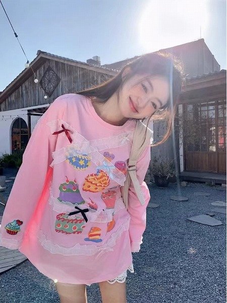 トップス カットソー ロンT Tシャツ プリント レース クルーネック レディース｜レディースファッション kn 7,150円