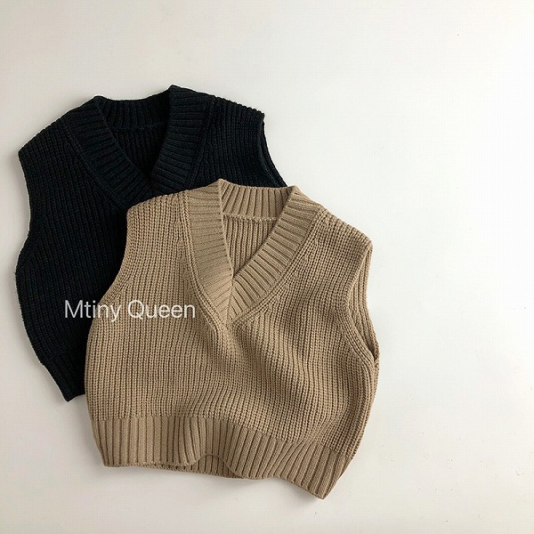 子供服 キッズ トップス ニット ベスト 毛糸 Vネック ノースリーブ