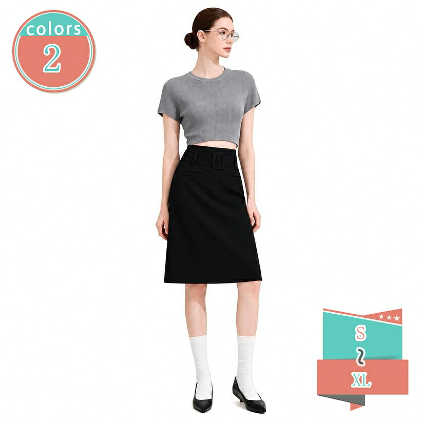 膝丈スカート 体型カバー 着痩せ ハイウエスト Aライン スカート レディース 通勤 オフィス タイト ビジネス 事務服 リクルート スーツ下 ベルト付 美脚 脚長 大きいサイズ shop-kosugi|小杉拓嗣商店