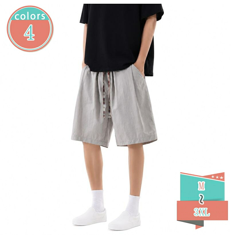 ハーフパンツ メンズ ショートパンツ ウエストゴム 調整紐 ゆったり イージーパンツ ルームウェア カジュアル 膝丈 シンプル 夏 涼しい 短パン 体型カバー 大きいサイズ 小さいサイズ 大人 ファッション shop-kosugi｜小杉拓嗣商店
