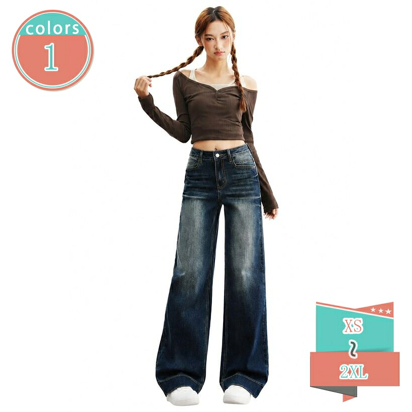 1000円OFFクーポン ワイドパンツ デニム レディース ストレートパンツ 着痩せ ハイウエスト ジーパン 脚長効果 ゆったり 大きいサイズ レトロ ヴィンテージ風 無地 シンプル デイリー 通勤 通学 shop-kosugi｜小杉拓嗣商店