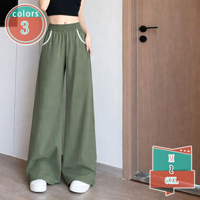 1000円OFFクーポン レディース ワイドパンツ レース装飾 ポケット付き 大人 カジュアル ゆったり ロングパンツ shop-kosugi｜小杉拓嗣商店 13,121円