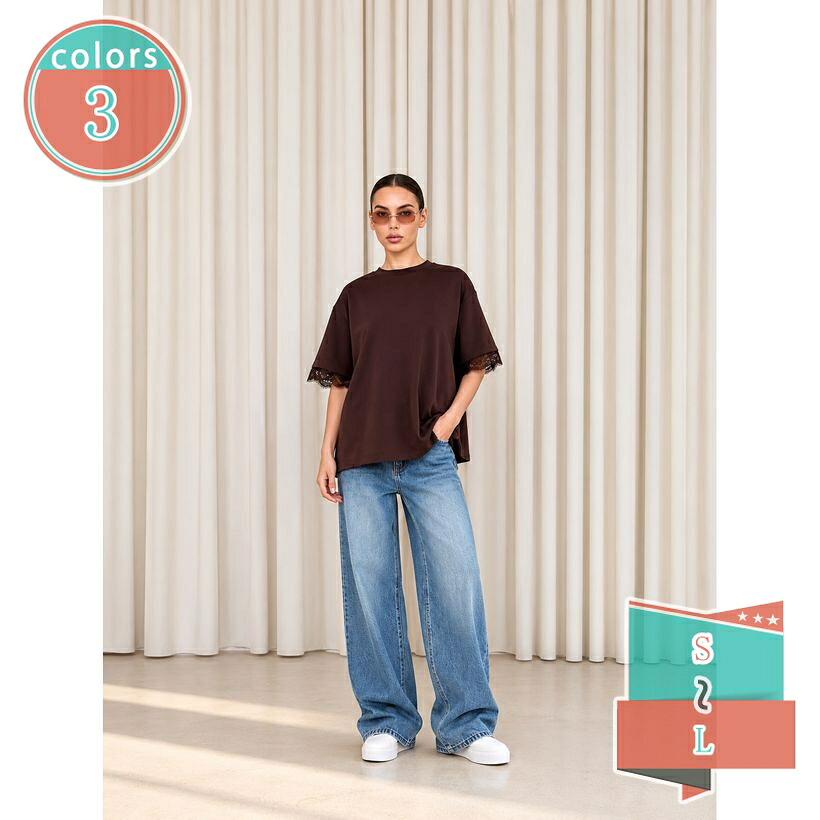 1000円OFFクーポン カットソー 半袖 レディース 着痩せ レース切替 バックスリット Tシャツ プルオーバー ルーズ 丸首 デザイン シアー レース 無地 フェミニン 上品 普段着 旅行 デイリー 涼しい shop-kosugi｜小杉拓嗣商店