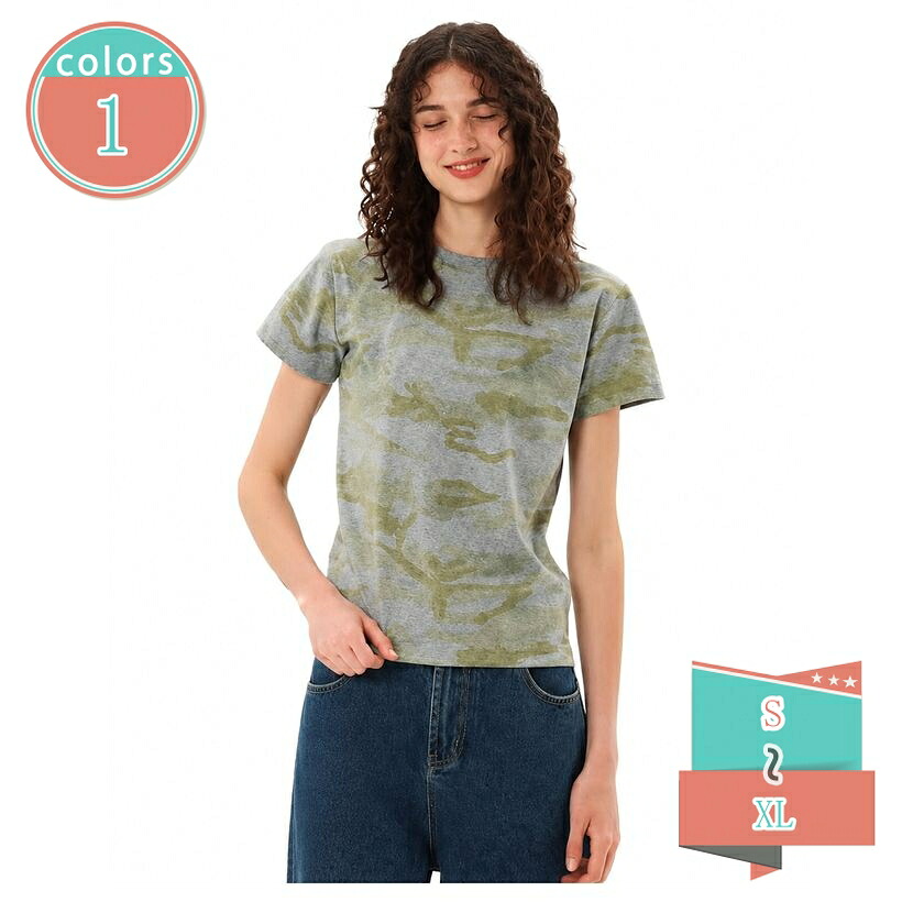 1000円OFFクーポン 半袖 Tシャツ レディース 体型カバー カットソー トップス 迷彩 カモフラージュ タイダイ クルーネック ショート丈 コンパクト 細見え アメカジ ストリート カジュアル レトロ風 夏物 旅行 大きいサイズ shop-kosugi｜小杉拓嗣商店