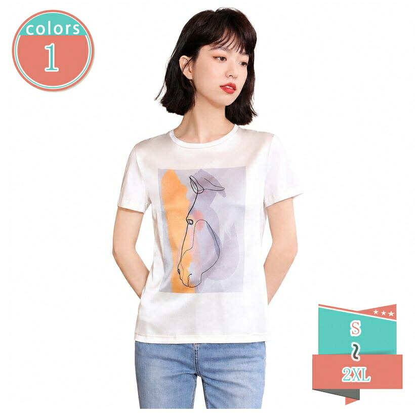 1000円OFFクーポン プリント Tシャツ レディース 半袖 丸首 カットソー ゆったり きれいめ トップス 大人カジュアル おしゃれ 着痩せ 通勤 オフィス 夏服 シンプル 合わせやすい shop-kosugi｜小杉拓嗣商店