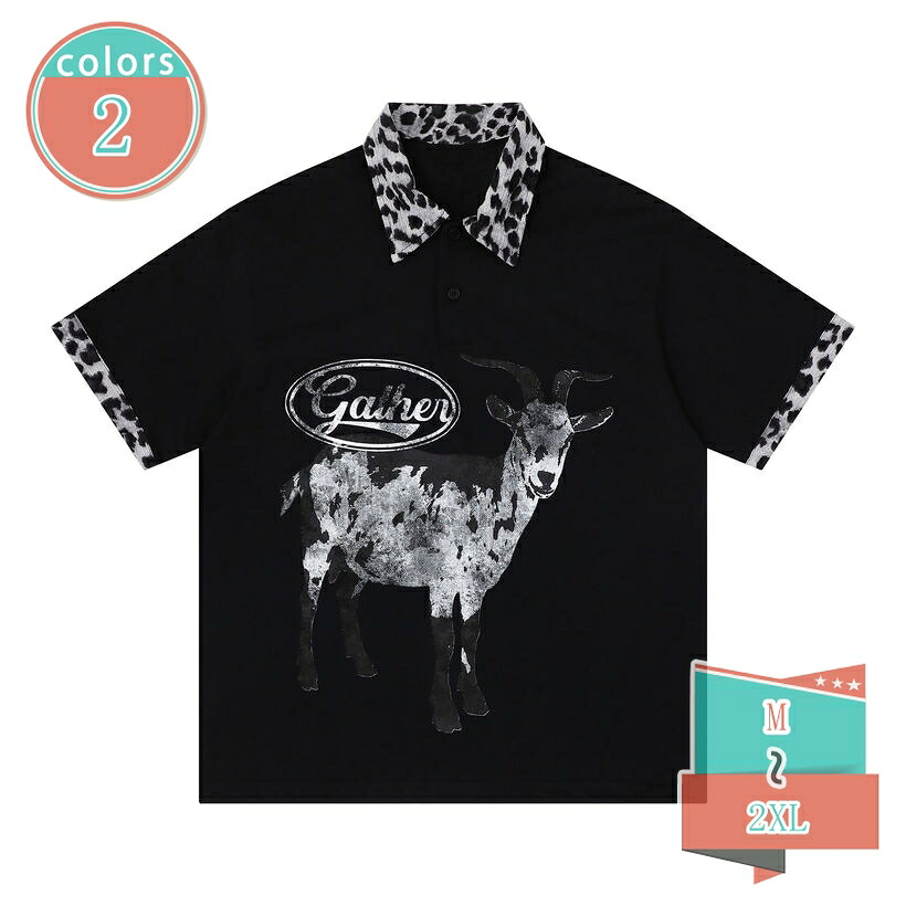 1000円OFFクーポン Tシャツ ポロシャツ 半袖 レディース 体型カバー ゆったり 豹柄 襟 切り替え デザイン ヴィンテージ風 カジュアル ストリート ファッション 男女兼用 トップス shop-kosugi|小杉拓嗣商店