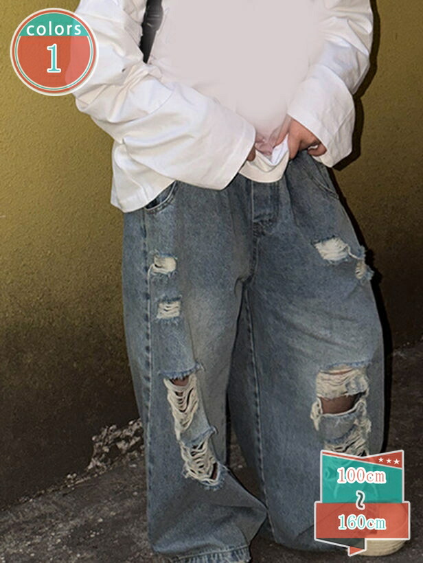 キッズ 女の子 ダメージ デニムパンツ 男の子 子供服 ジュニア 子ども用 夏服 ジーンズ ロングパンツ デニム おしゃれ ダメージ加工 ボトムス レジャー shop-kosugi