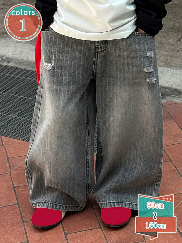 キッズ デニム パンツ ゆったり デニム ワイド ジーンズ ジーパン 大きめ 柔らかい 男の子 女の子 ボトムス ズボン 練習着 レッスン着 ヒップホップ ダンス衣装 ジュニア ガールズ ボーイズ ストリート shop-kosugi