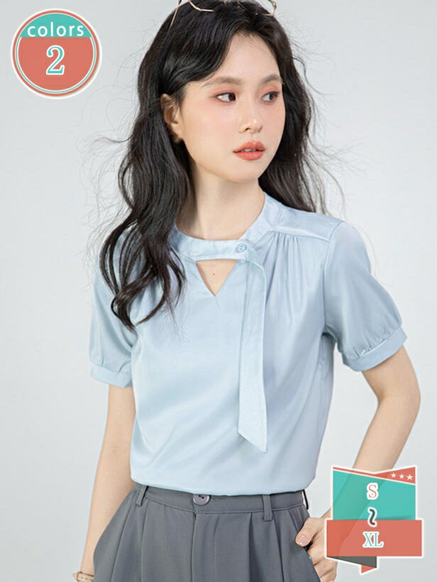 1000円OFFクーポン ボウタイブラウス 半袖 レディース 無地 Vネック ワイシャツ きれいめ とろみシャツ 大人女性 オフィスカジュアル ブラウス 白 おしゃれ リボン トップス 薄手 オフィス フォーマル OL エレガント shop-kosugi｜小杉拓嗣商店 10,279円