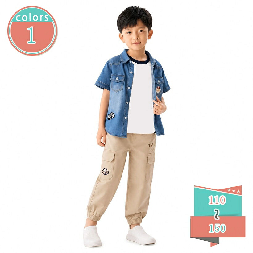 半袖シャツ 男の子 デニムシャツ ゆったりサイズ キッズ 前開き ジュニア トップス カジュアル 襟付き 胸ポケット付き 刺繍 ワッペン 夏用 羽織り お出かけ 通園 通学 ウエスタン調 かっこいい shop-kosugi｜小杉拓嗣商店