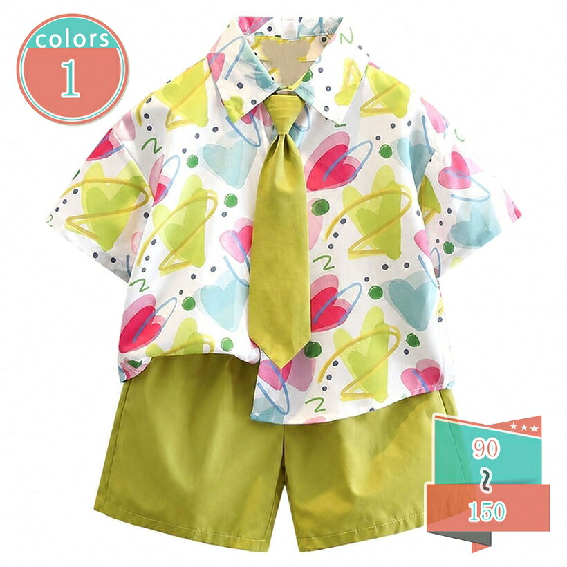 男の子 夏服 セットアップ 半袖シャツ ハーフパンツ ネクタイ付き 3点セット キッズ 子供服 上下セット ボーイズ ジュニア カジュアル 可愛い 通園 通学 お出かけ 旅行 ゆったり shop-kosugi｜小杉拓嗣商店