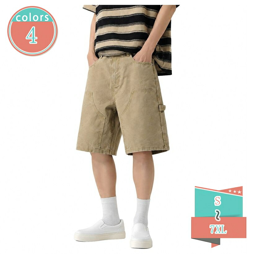 デニムハーフパンツ ゆったり メンズ 五分丈 カーゴショートパンツ ワイドシルエット 大きいサイズ ズ アメカジ カジュアル 夏用 ボトムス ワーク ヴィンテージ風 shop-kosugi｜小杉拓嗣商店