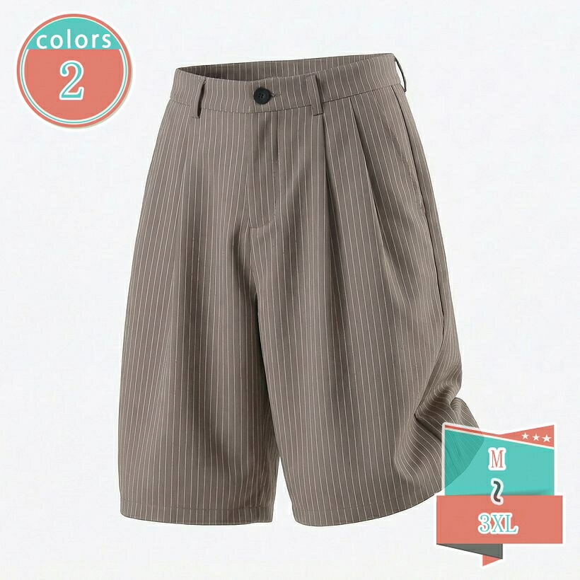 ショートパンツ メンズ 着痩せ ハーフパンツ 5分丈 ワイド ストライプ タック入り 快適 通気性 涼しい 薄手 半ズボン お出かけ レジャー 旅行 普段着 ゆったりサイズ shop-kosugi|小杉拓嗣商店