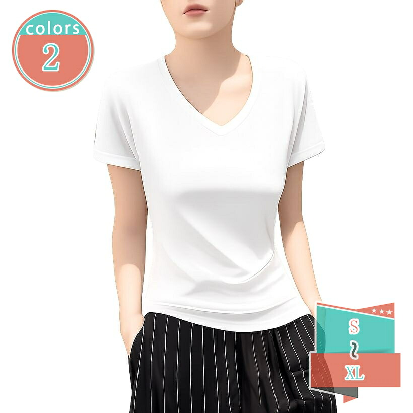 tシャツ レディース 半袖 vネック カットソー 体型カバー トップス ゆったり 無地 おしゃれ シンプル カジュアル 春夏 shop-kosugi｜小杉拓嗣商店