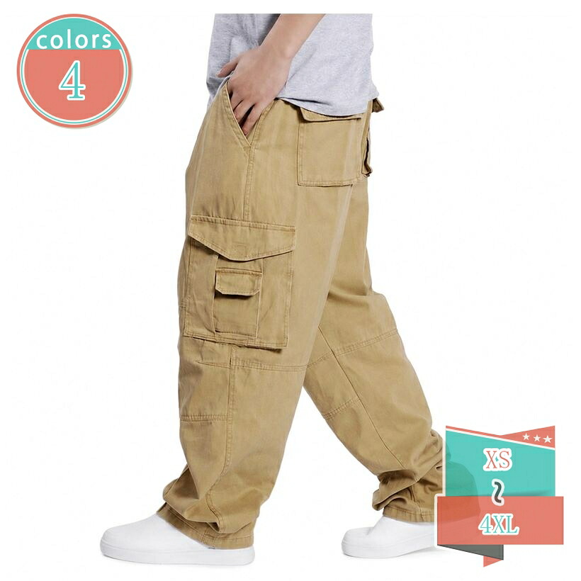 ワークパンツ メンズ カーゴパンツ ゆったり 体型カバー 大きいサイズ ミリタリー ロング ストレート カジュアル ワイド ズボン 作業用 太め ロング丈 オールシーズン対応 快適 無地 おしゃれ shop-kosugi|小杉拓嗣商店