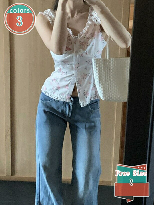 1000円OFFクーポン ブラウス レディース フライングスリーブ ノースリーブ 薄手 夏 Vネック 無地 ストライプ 花柄 可愛い トップス 前開き ボタン 裾フリル カジュアル 夏服 シンプル スリムフィット ゆったり 大人 旅行 デート shop-kosugi|小杉拓嗣商店