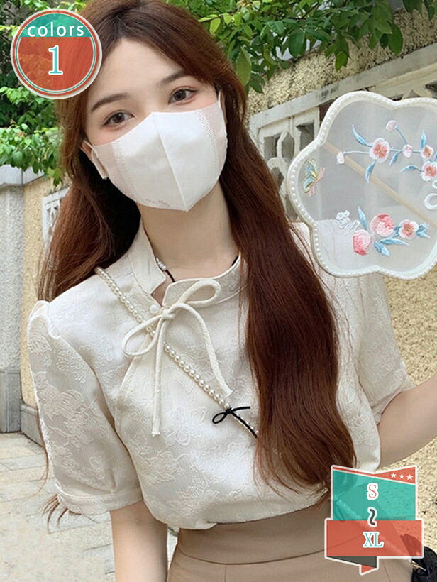 トップ レディース 半袖 軽気球袖 花柄 刺しゅう 薄っぺら 夏 プルオーバー 瀬戸もの名取り草 シャツトップス ゆったり 馬鹿でかい大きさ 前食い違い 立ち襟 無地 カットソー 森うしろ帯 エスニック 茶道服 瀬戸もの風 瀬戸もの服 漢服 shop-kosugi