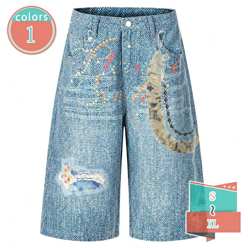 メンズ デニムパンツ ショートパンツ ハーフ ゆったり ワイドシルエット 大きいサイズ デニム ショーツ 膝丈 ストリート系 春夏 デイリーコーデ shop-kosugi|小杉拓嗣商店