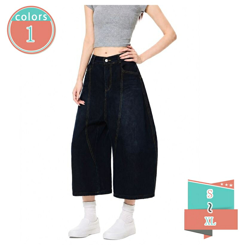 ワイドパンツ デニム ハーフパンツ 体型カバー レディース メンズ カーブ バギー ゆったり 膝下 七分丈 ストリート系 アメカジ シティーボーイ 刺しゅう ジーパン shop-kosugi｜小杉拓嗣商店