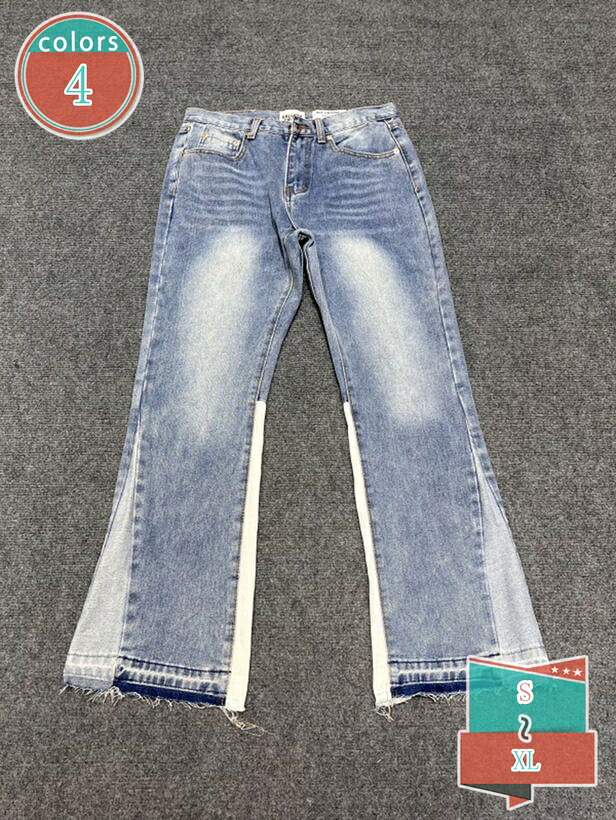 1000円OFFクーポン デニムパンツ メンズ フレア ズ 脚長効果 着痩せ ストリート系 切替デザイン パッチワーク ジーパン ヴィンテージ加工 カジュアル ロングパンツ 秋服 ボトムス ゆったりサイズ 体型カバー おしゃれ shop-kosugi｜小杉拓嗣商店