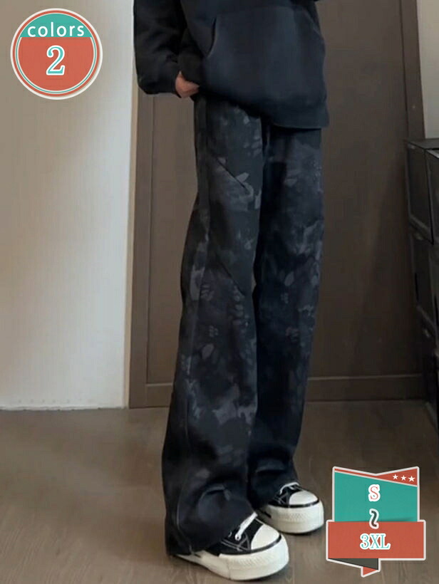 1000円OFFクーポン ズ メンズ 迷彩柄 デニムパンツ 迷彩 ストレートパンツ 微フレア ワイド デニム 大きいサイズ 着痩せ 脚長効果 ハイストリート Vibe系 アメカジ レトロ ロングパンツ オールシーズン おしゃれ かっこいい shop-kosugi｜小杉拓嗣商店